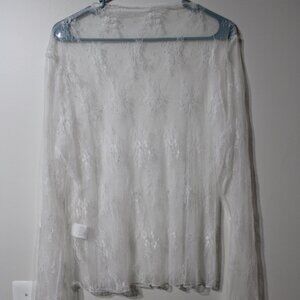 Women's Sheer Lace White Lightweight Layering Long Sleeve Size XXL Top